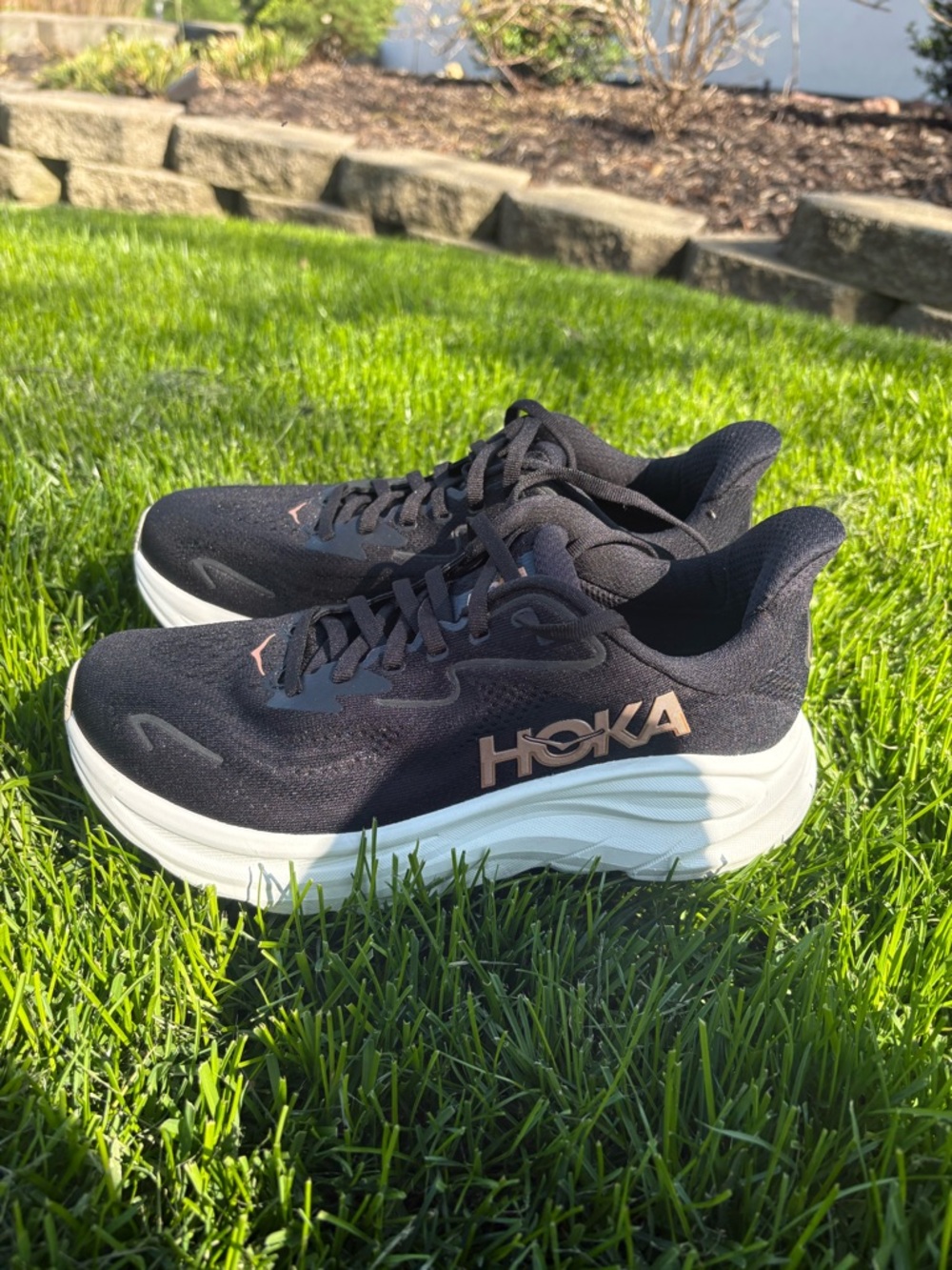 BRAND NEW*** Hoka Black Running Shoes with Rose Gold Accents